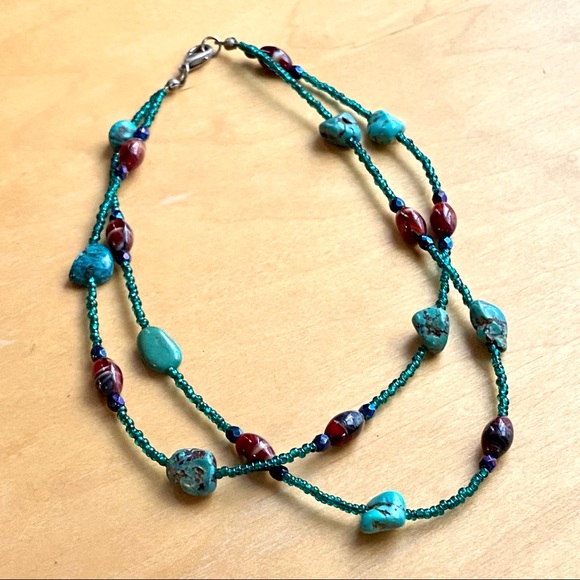 Turquoise and glass bead necklace - Picture 5 of 8